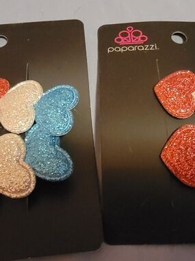 paparazzi Glitter Heart Clip Set - Blue, Pink, Red